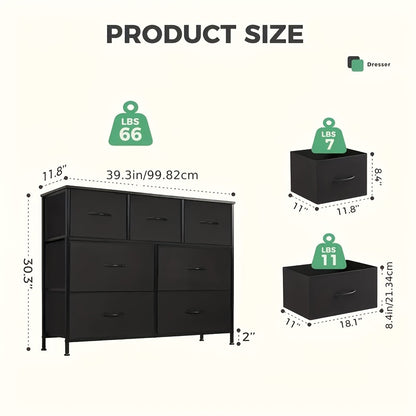 Dresser for Bedroom - 7-Drawer Fabric Storage Tower with Wooden Top for TV Up to 45 Inch, Storage Drawers, Chest of Drawers for Entryway, Closet, Hallway