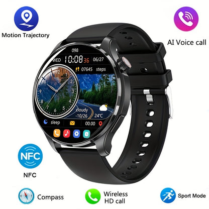 GPS Motion Trajectory Smartwatch for Men - 360*360 HD Screen, AI Voice, Wireless Call, NFC Fitness Tracker, Compass Sports Watch for Men and Women