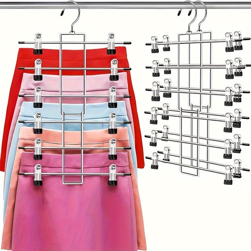 2 Pack Multi-Purpose Metal Hangers - Space-Saving 6-Tier Organizer for Skirts, Pants, Underwear and Scarves - Durable Closet Storage for Wardrobe