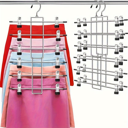 2 Pack Multi-Purpose Metal Hangers - Space-Saving 6-Tier Organizer for Skirts, Pants, Underwear and Scarves - Durable Closet Storage for Wardrobe