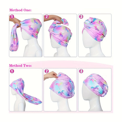 Cute Geometric Hair Wrap Towel for Girls - Quick-Drying Microfiber Turban, Super Soft and Absorbent, Suitable for Long and Short Hair