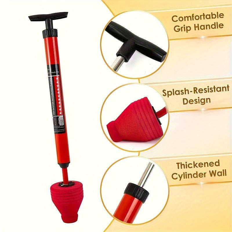 Heavy-Duty Pneumatic Toilet Plunger - High-Pressure Drain Pipe Cleaner with Humanized Pump Design, Rubber Material, Commercial Tool for Toilet, Sink, Pipe Blockage Removal