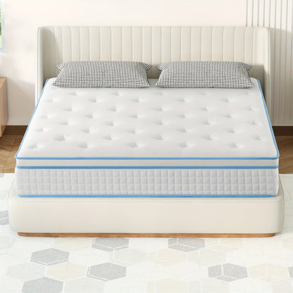 12-Inch Queen Size Plush Memory Foam Spring Hybrid Mattress - Nonslip Pads for Ultimate Comfort - Soft, Breathable, Pressure-Relieving, Cooling, and Supportive with Durable Cotton Cover