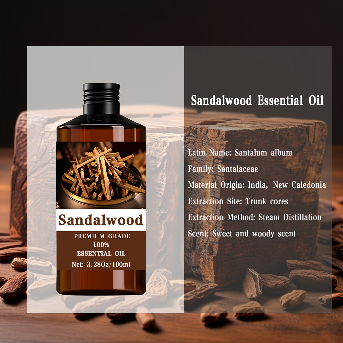 100% Pure Sandalwood Essential Oil - Natural Grade for Skin, Hair, Nail Care, and Aromatherapy - Moisturizing and Relaxing for Meditation, Diffusers, and Humidifiers