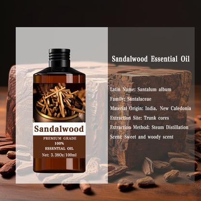 100% Pure Sandalwood Essential Oil - Natural Grade for Skin, Hair, Nail Care, and Aromatherapy - Moisturizing and Relaxing for Meditation, Diffusers, and Humidifiers