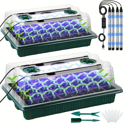 2 Pack Seed Starter Trays with High Dome Germination Kit – 80 Cells, 4 LED Grow Lights, Smart Timer and 3 Modes – Ideal for Home Gardeners and Indoor Greenhouse Seedlings