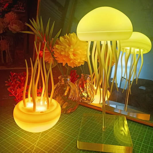 Modern Jellyfish Desk Lamp – USB Powered, Adjustable Color-Changing LED Night Light with Polished Plastic Base, Rechargeable Lithium Battery, Seascapes Theme Lighting