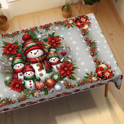 Christmas Cheer Round Tablecloth - Snowman, Reindeer and Snowflake Design, Waterproof & Wrinkle-Free - Perfect for Holiday Parties and Home Decor, Indoor/Outdoor Use