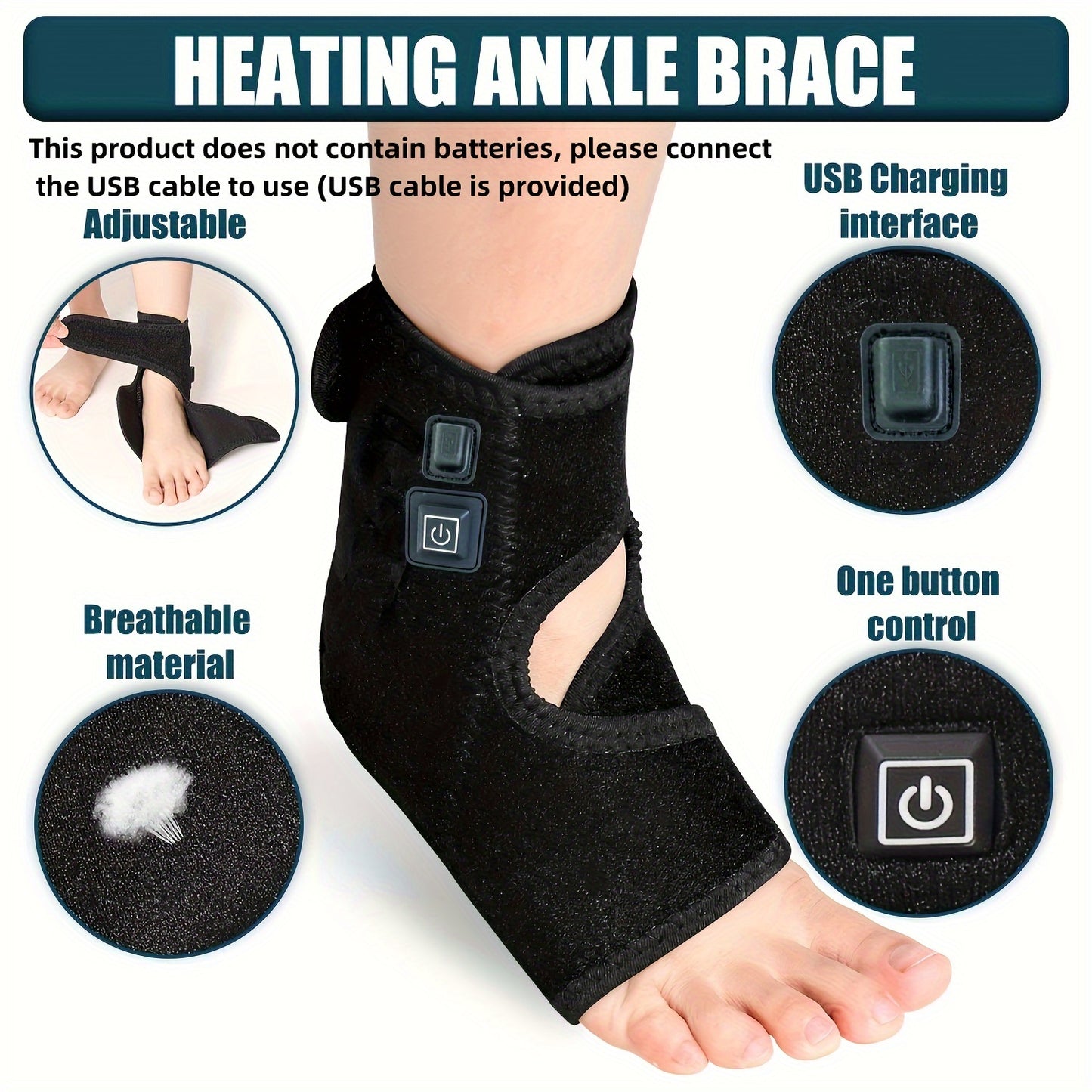 Heated Achilles Tendonitis Foot Ankle Wrap - Moist Heat Pad with 3-Level Controller for Injuries, Strains, and Torn Tendons