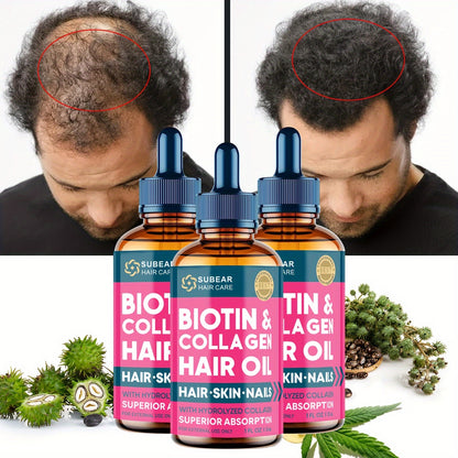 Biotin Hair Growth Serum - Thickening Oil for Thin, Damaged, and Frizzy Hair, Healthier Scalp for Men and Women, 1 Fl Oz