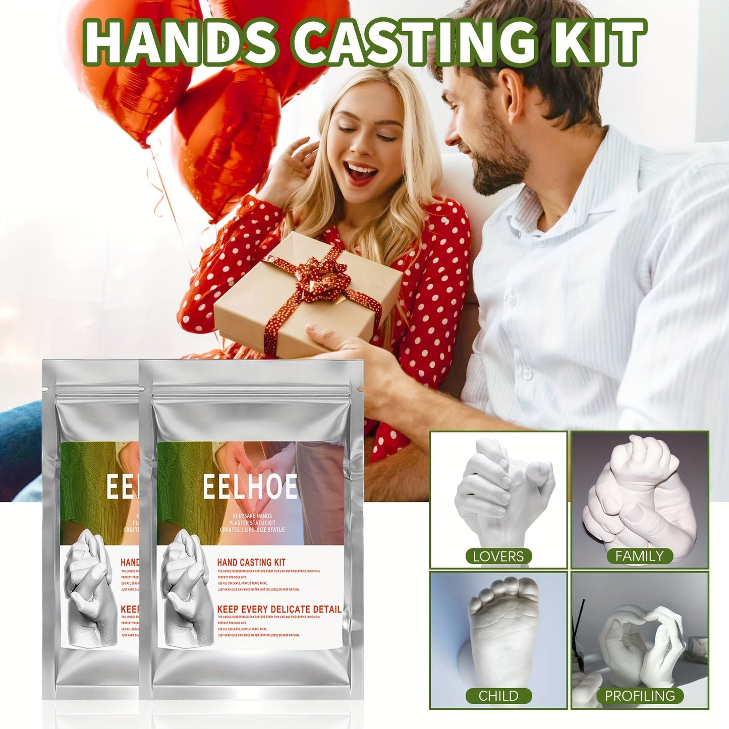 Couple Hand Models Kit - DIY 3D Hand and Foot Cloned Powder for Baby, Toddler, Valentine's Day, Halloween and Christmas Gifts, Create Personalized Memories