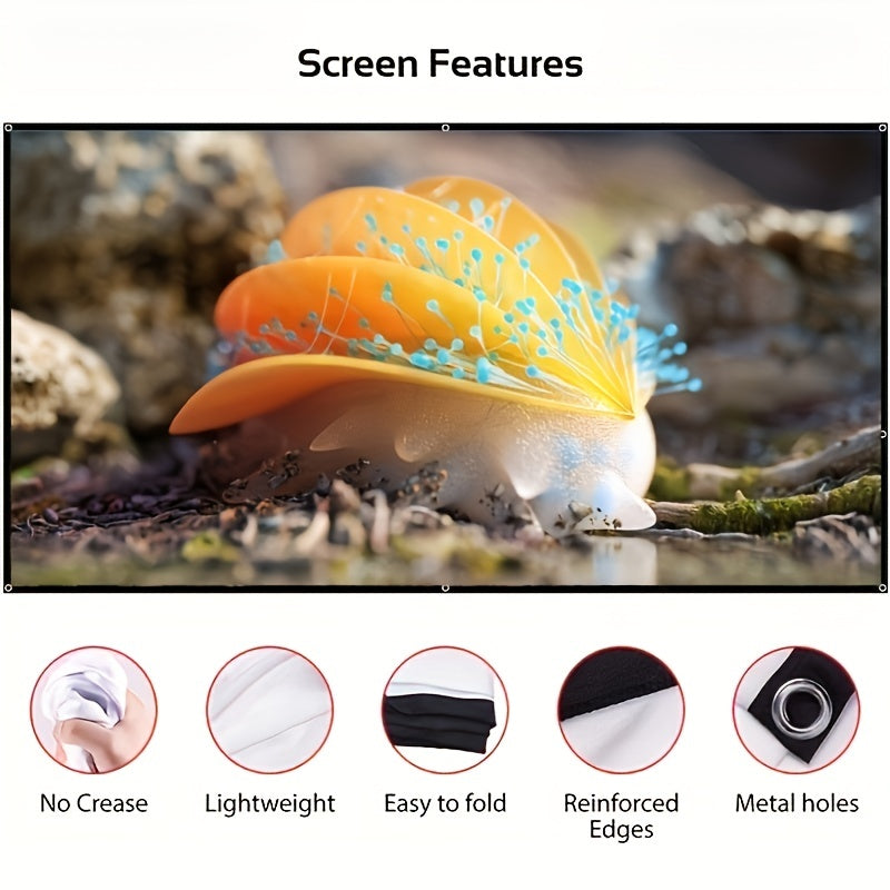 72-Inch Giant White HD Projector Screen – 16:9 Foldable, Anti-Crease Design, Seamless for Outdoor/Indoor Movies, Ideal for Camping, Meetings, Home Theater