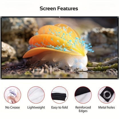 72-Inch Giant White HD Projector Screen – 16:9 Foldable, Anti-Crease Design, Seamless for Outdoor/Indoor Movies, Ideal for Camping, Meetings, Home Theater