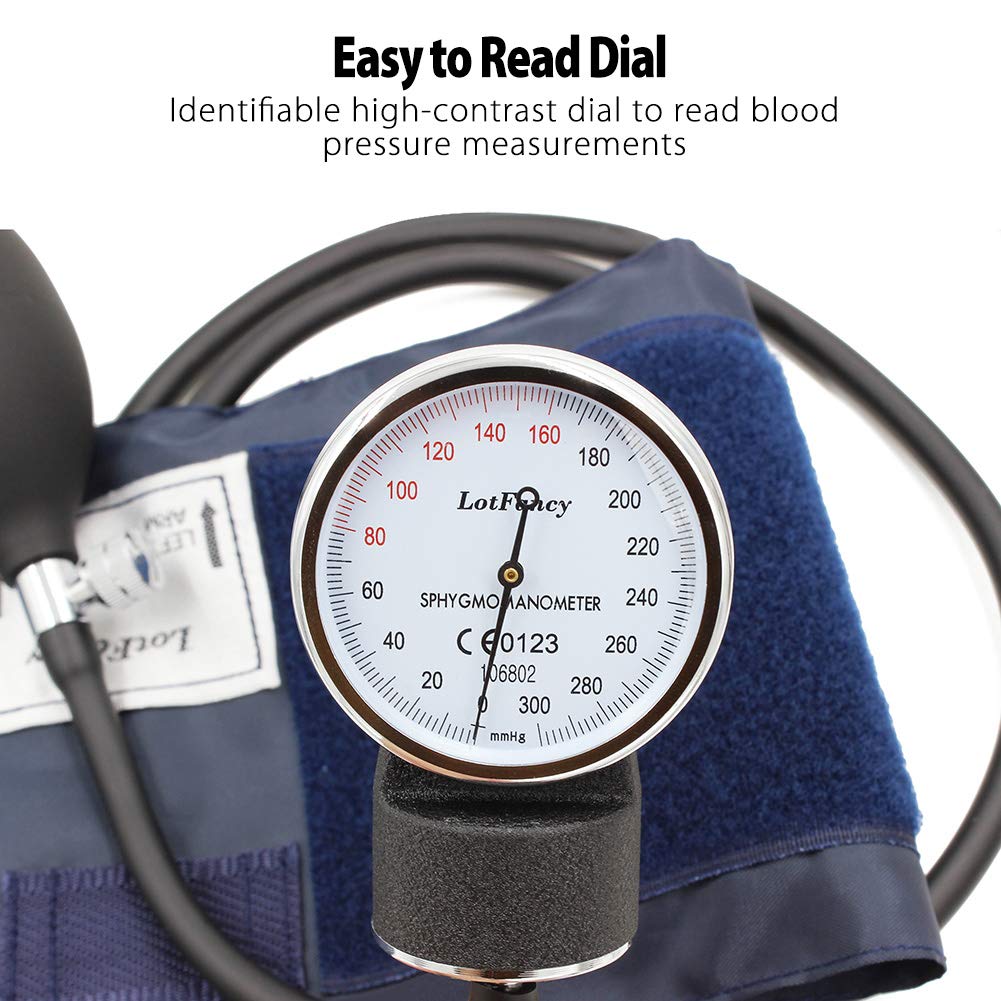 LotFancy Aneroid Sphygmomanometer with Stethoscope Kit – Professional Manual Blood Pressure Monitor, Universal Adult BP Cuff (10"-16"), Includes Case, Navy