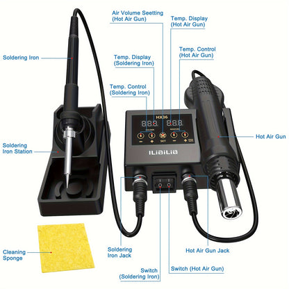 600W Digital Soldering Station Kit by ILibILib – Includes Solder Iron and Hot Air Gun Rework Tool