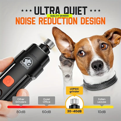 Dual-Speed Rechargeable Dog Nail Grinder - Ultra Quiet and Painless Trimmer Kit with 2 LED Lights, Suitable for Large and Small Dogs and Cats