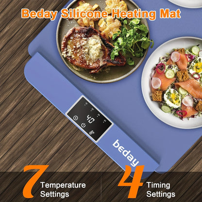 Electric Food Tray with 7 Temperature Settings - Rollable Portable Silicone Heating Pad for Parties, Buffets, Family Gatherings - Full Surface Heating Plate