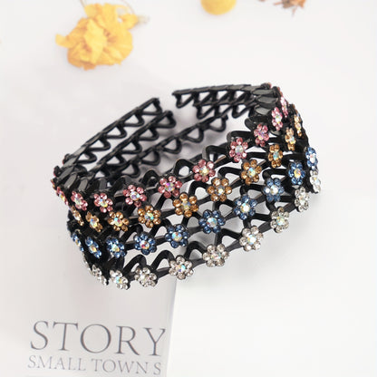 4pcs Elegant Rhinestone Flower Headbands - Non-Slip Hair Hoops for Women and Girls