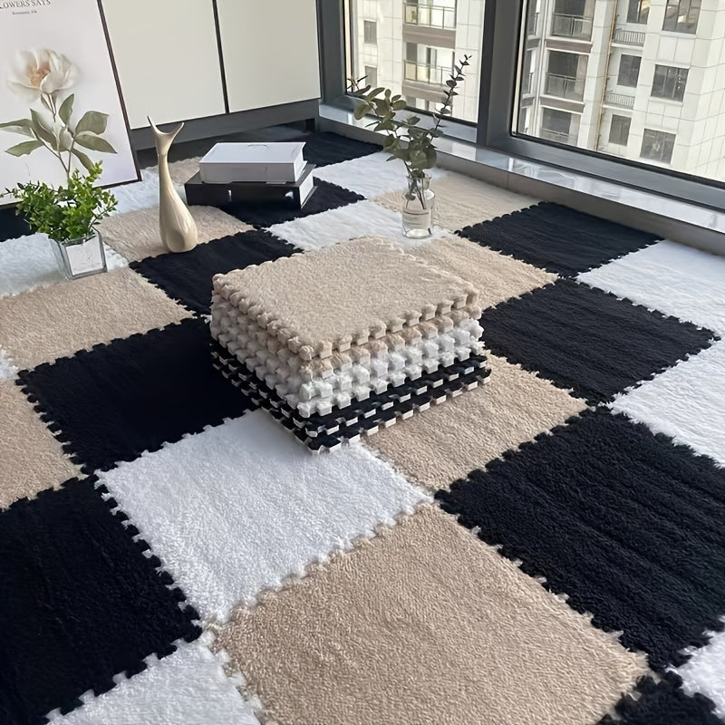 24pcs Thickened Plush Patchwork Carpet - Washable, Cuttable Floor Mat for Bedroom, Living Room, Pet Mat, Rental Household