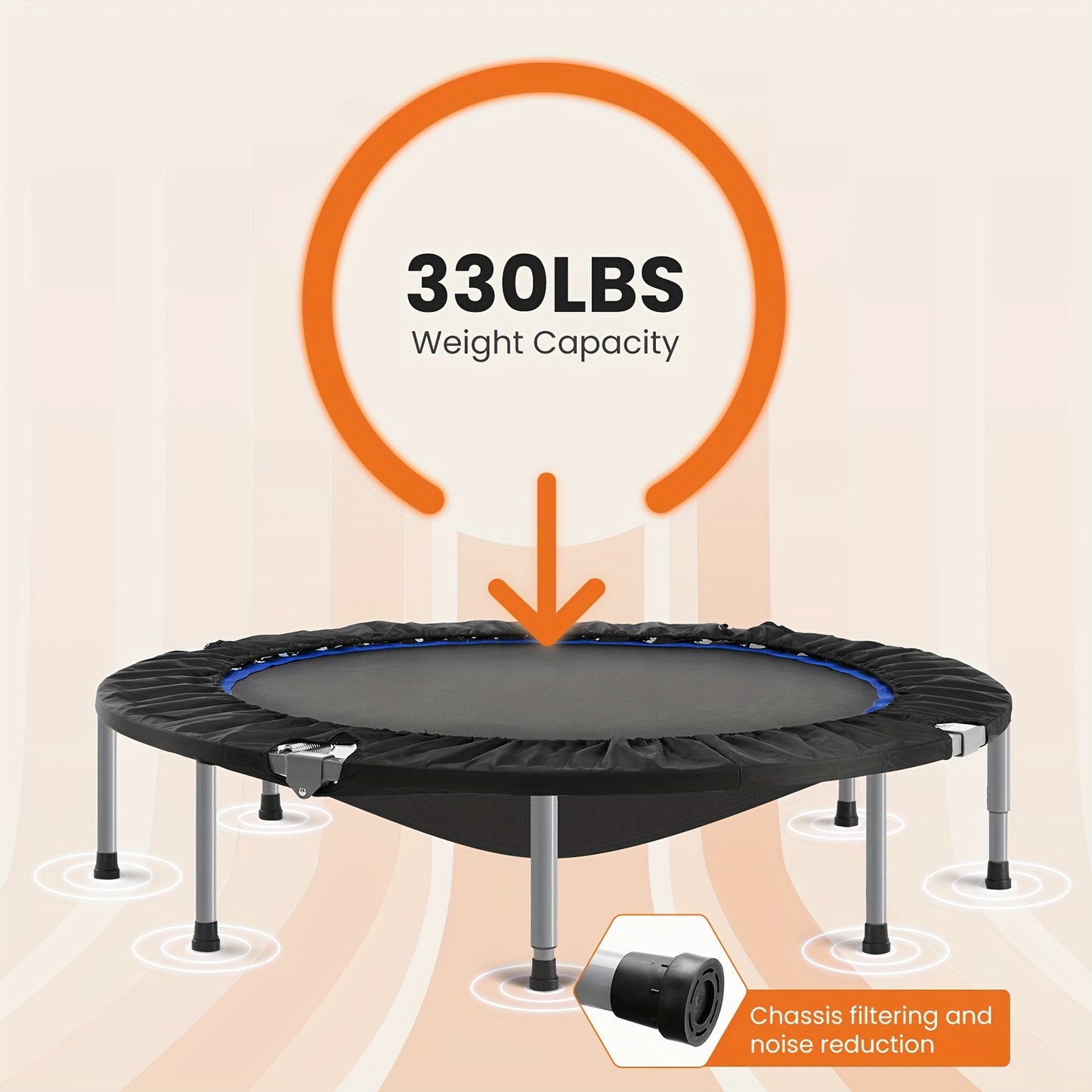 40/48" Foldable Mini Trampoline – Max Load 330lbs, Fitness Rebounder with Adjustable Foam Handle, Exercise Trampoline for Adults, Indoor/Garden Workout