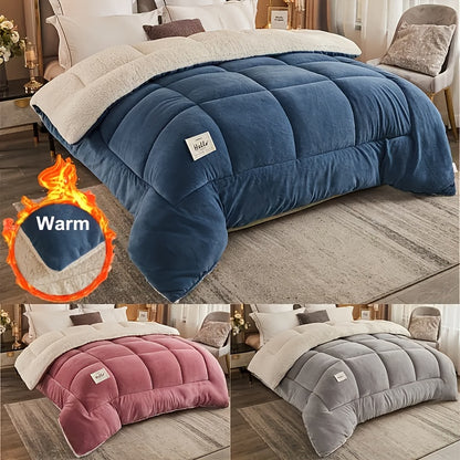 Thick Comforter Insert – All Season Quilted, Ultra Soft and Breathable – Box Stitch Solid Color, Machine Washable – Warm Autumn and Winter Duvet