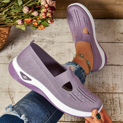 Women's Cut-Out Sneakers – Casual Breathable Slip-On Walking Shoes, Lightweight Outdoor Flats