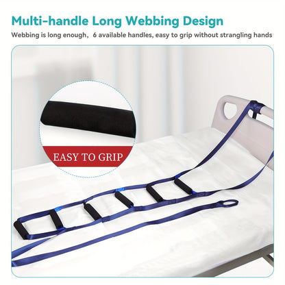 Bed Ladder Sit-Ups Assist Strap with 6 Hand Grips - Adjustable Portable Pull-Up Helper for Elderly, Seniors, Pregnant, and Disabled