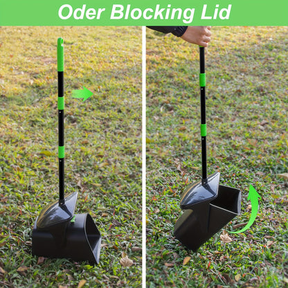 Heavy-Duty Pooper Scooper with Swivel Bin and  Rake - Long Handle for Medium/Small Dogs, Green