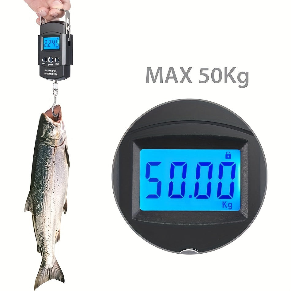 Electronic Portable Hand Scale - Mini Luggage and Fishing Bag Scale with Built-In Ruler