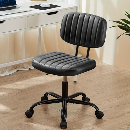 Comfy PU Leather Vanity Task Chair - Desk Chair with Wheels, Lumbar Support, Armless Design - Durable, Ergonomic, Adjustable Rolling Swivel Chair for Home Office and Study