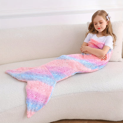 Glowing Mermaid Tail Blanket - Plush Wearable Blanket for Teens and Adults, Soft Flannel Fleece, Suitable for All Seasons, Perfect for Birthday Decorations