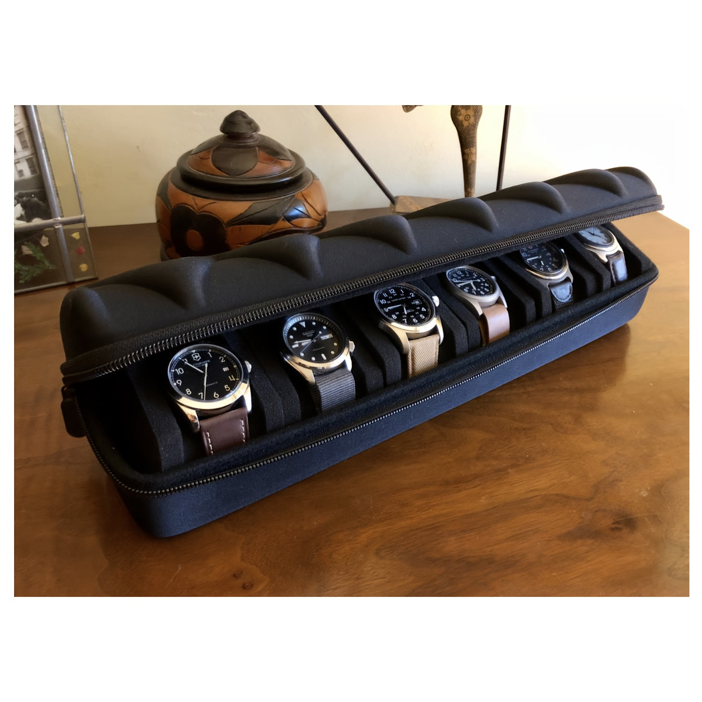 Portable 6 Watch Travel Case with Plush Pillows and Durable Hard-Shell Protection - Ideal for Home Organization and Safe Transport