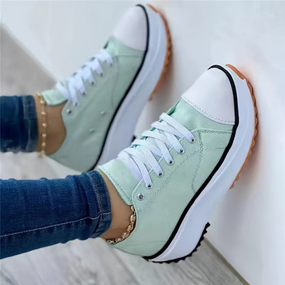 Stylish Chunky Canvas Sneakers for Women - Non-Slip, Lace-Up, Thick Sole, Breathable and Comfortable - Ideal for Daily Wear, Outdoor Activities, and Sports