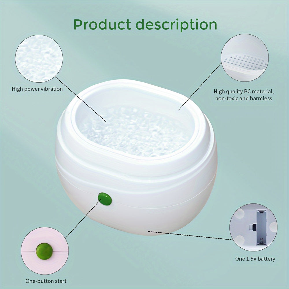 Multifunctional Portable Ultrasonic Cleaner - For Dentures, Retainers, Aligners, Mouth Guards, Jewelry, Plastic, Battery-Powered with Non-Rechargeable Battery - 1pc Automatic Dental Cleaning Case