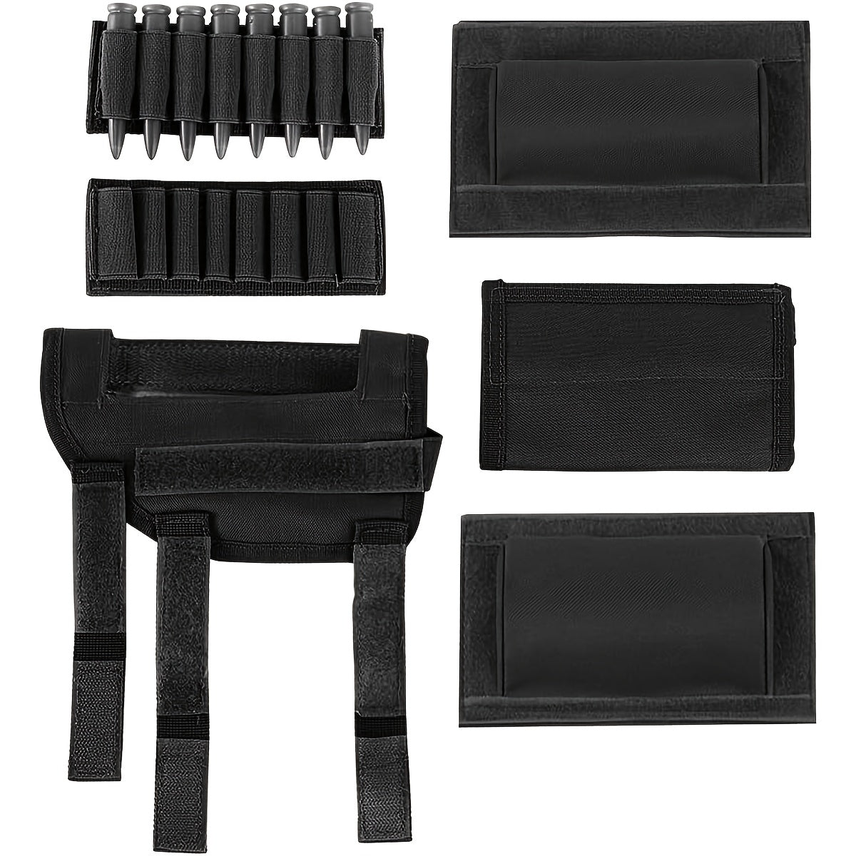 Tactical Rifle Shotgun Cheek Rest with Ammo Carrier – Adjustable Stock Pouch with Removable Pads, 8-Round Bullet Holders for .223/.308/30-06/303/7.62mm – Oxford Cloth, Buckle Closure, 16 Grid Shell Capacity