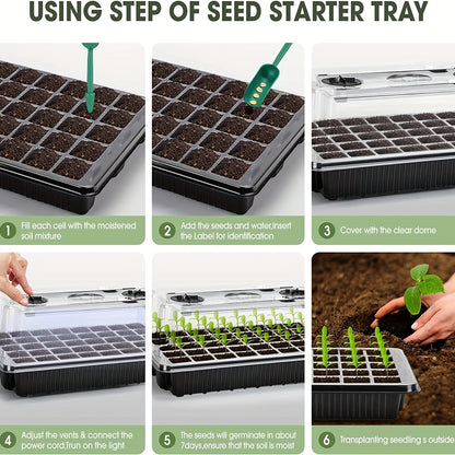 Seed Starter Trays Set with 2 Long Strip Grow Lights – 40-Cell Kit with Humidity Dome for Seed Germination, Seedling Starting, Propagation, and Cloning Plants