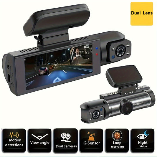 1080P Dual Camera Dash Cam with IR Night Vision, Loop Recording, and Wide Angle Lens – 3.16 Inch IPS Screen