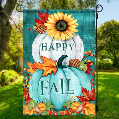 Autumn Bliss Garden Flag - 12x18 Inch, Double-Sided with Pumpkins, Sunflowers, and Maple Leaves Design, Durable Polyester for Fall, Game Day, and Farmhouse Decor, Outdoor Yard and Terrace Accent (Flagpole Not Included)