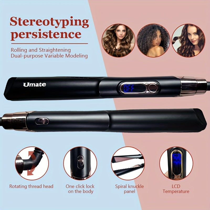 2 in 1 Hair Straightener and Curler – Twisted Ceramic Flat Iron, Professional Ionic Iron for Curling & Straightening, Perfect Gift for Women