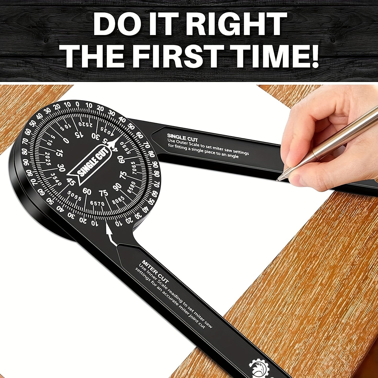 7 Inch Saker Protractor Master - High-Precision Laser Angle Finder, Aluminum, Black Finish - Ideal for Carpenters, Plumbers and Building Trades