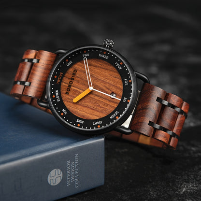 BOBO BIRD Wooden Men's Quartz Watch - Casual and Unique Gift Wristwatch for Men