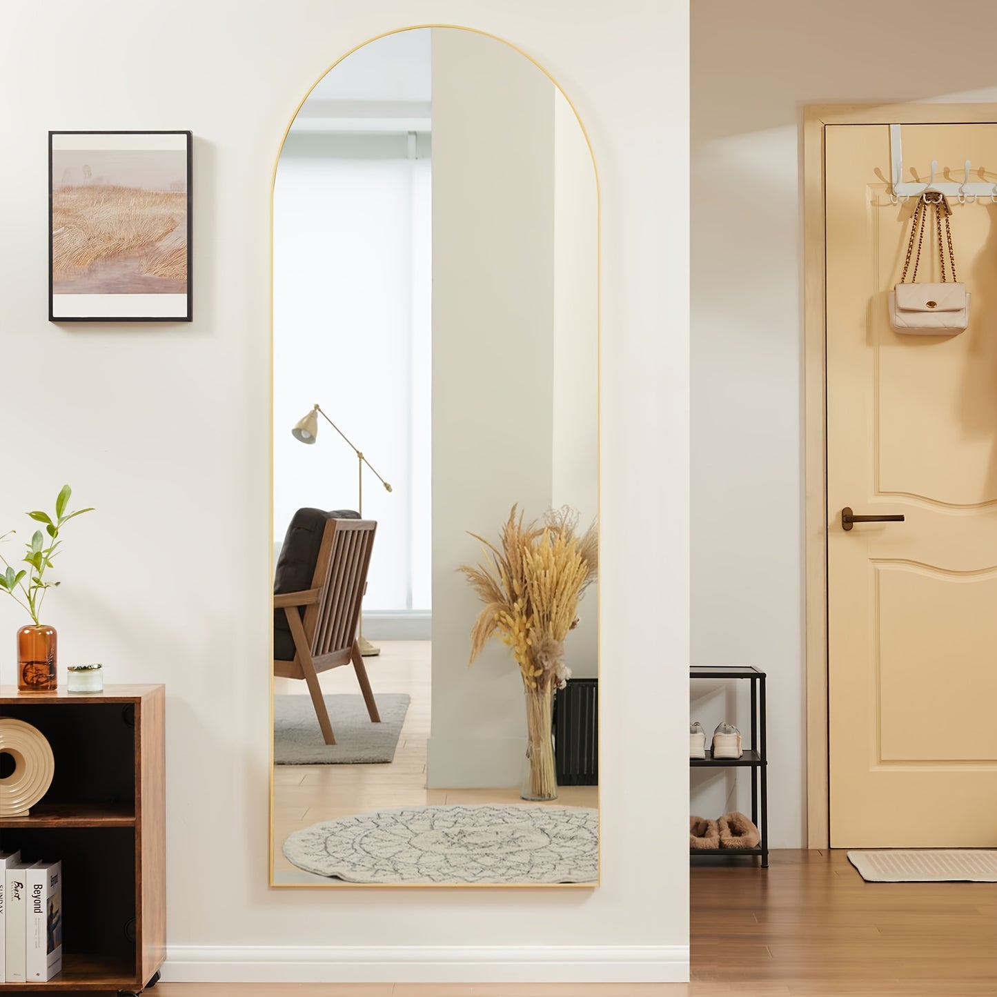 Arched Full-Length Mirror: Full Body Mirror with Stand, Wall Hanging or Leaning, Aluminum Alloy Thin Frame, Floor Standing