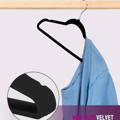 20/30/60 Pack Velvet Hangers - Premium Non-Slip Felt Hangers with Sturdy Black/White Finish - Heavy Duty Coat and Suit Hangers with Space-Saving 360° Rotating Rose Gold/Galvanized Metal Hook