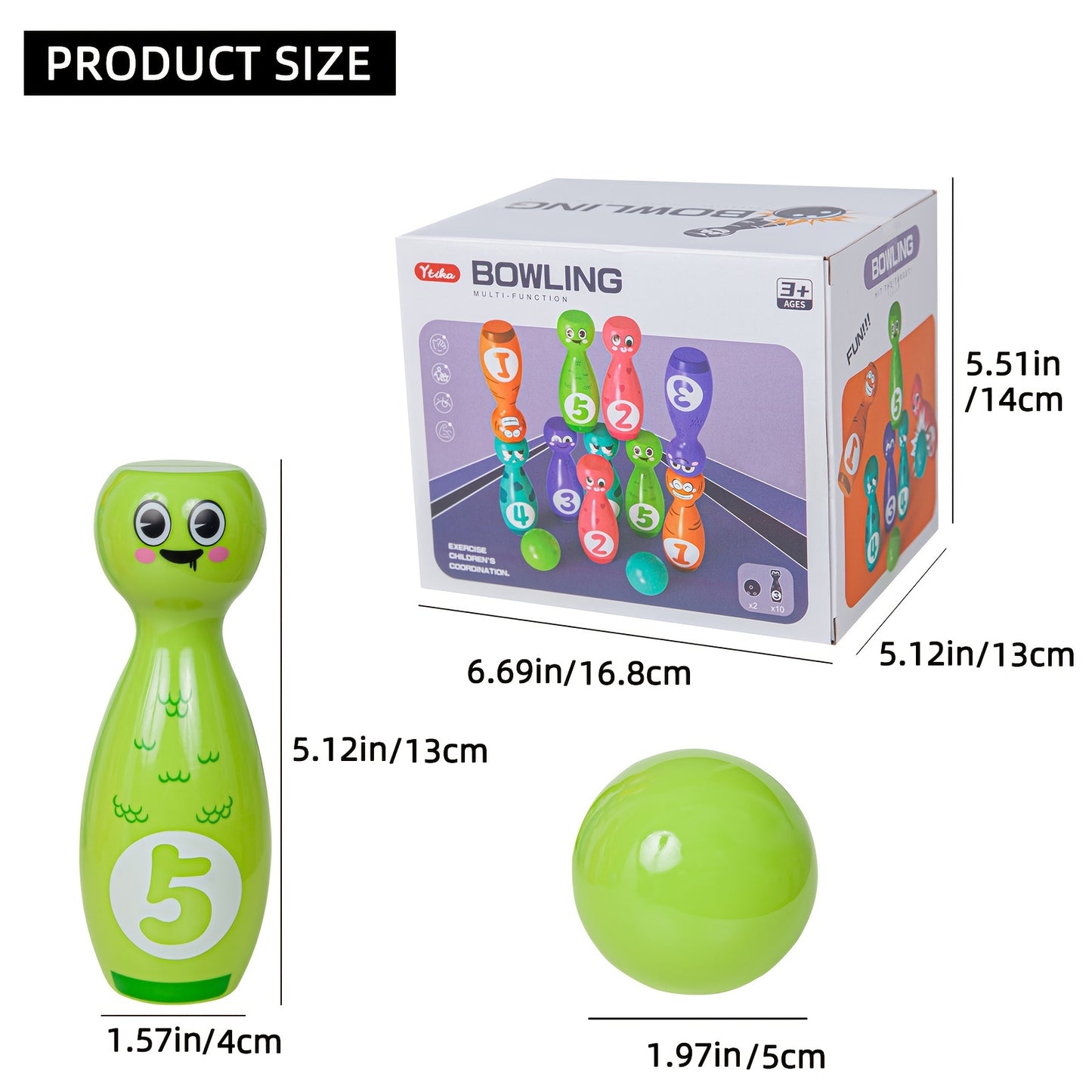 10-Bottle Bowling Toy Set with Cartoon Expressions - Includes 2 Balls and Durable Gift Box, Exquisite Pad Printing, Ideal for Halloween and Christmas Gifts