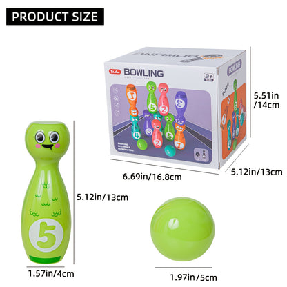 10-Bottle Bowling Toy Set with Cartoon Expressions - Includes 2 Balls and Durable Gift Box, Exquisite Pad Printing, Ideal for Halloween and Christmas Gifts