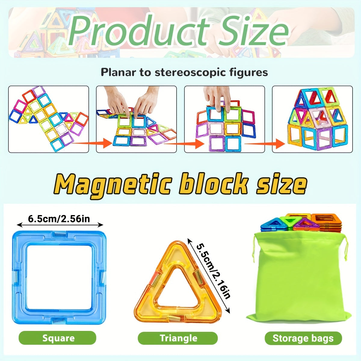 Big Size Magnetic Building Blocks - 3D STEM Educational Constructor Set, Perfect Birthday and Holiday Gift in Random Colors