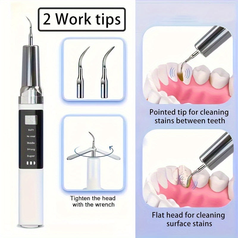 Rechargeable Electric Tooth Cleaner - 5 Speed Modes, USB Charging, Mirror and 2 Interchangeable Cleaning Tools with LED Light for Stain and Tartar Removal