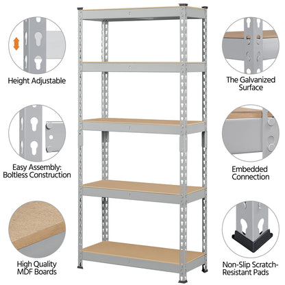 Costoffs 5-Tier Boltless Utility Shelves – 60in Multi-Tier Storage Rack for Warehouse, Store, and Home Organization