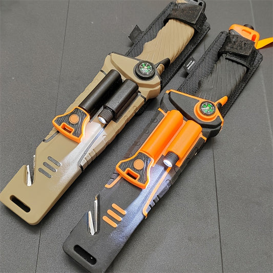 10.2in Outdoor Straight Knife - Ultra Sharp, High Hardness, Portable with Non-Slip Handle, Night Light, Compass, Magnesium Rod, and Safety Sheath - Essential for Camping and Travel