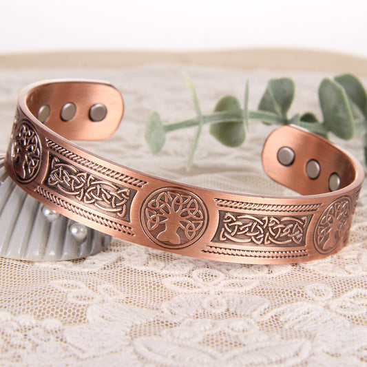 6pcs Solid Copper Magnetic Cuff Bangle – Tree of Life Pattern, Adjustable Size, Ultra Strong Magnets, Gift for Men and Women, Special Occasions